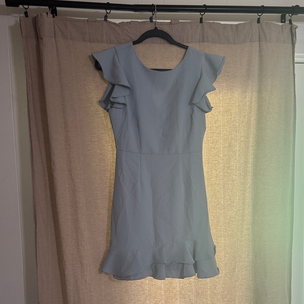 TCEC Light Blue Ruffle-Sleeve Mini Dress